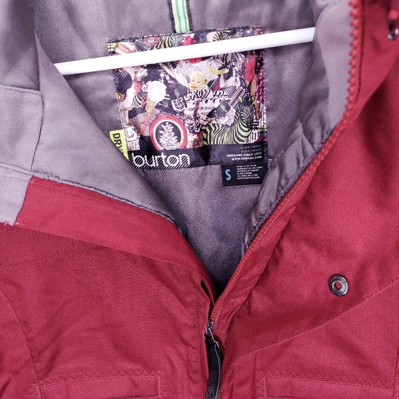 Burton Snowboard Jacket Small DryRide Red Snap Zip Pocket Hooded Water-resistant - Picture 9 of 12